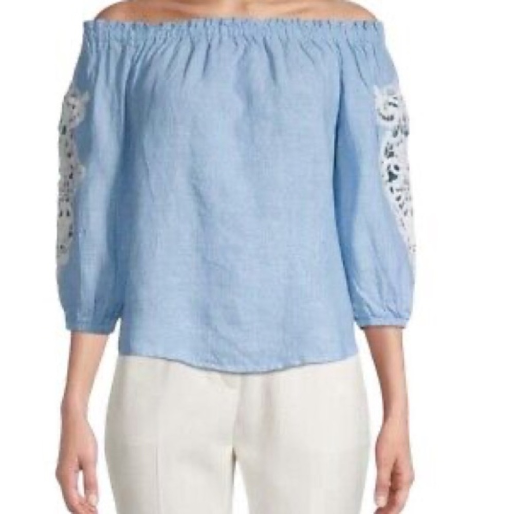 Saks Fifth Avenue Blue 3/4 Sleeve Smocked Blouse